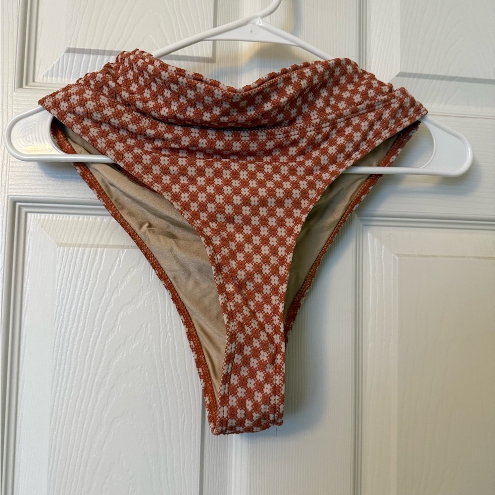 Rust and White High-Waisted Bikini Bottom